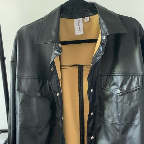 Thigh-length pleather jacket, Black, US size 6, Collusion Brand. - Picture 4 of 5